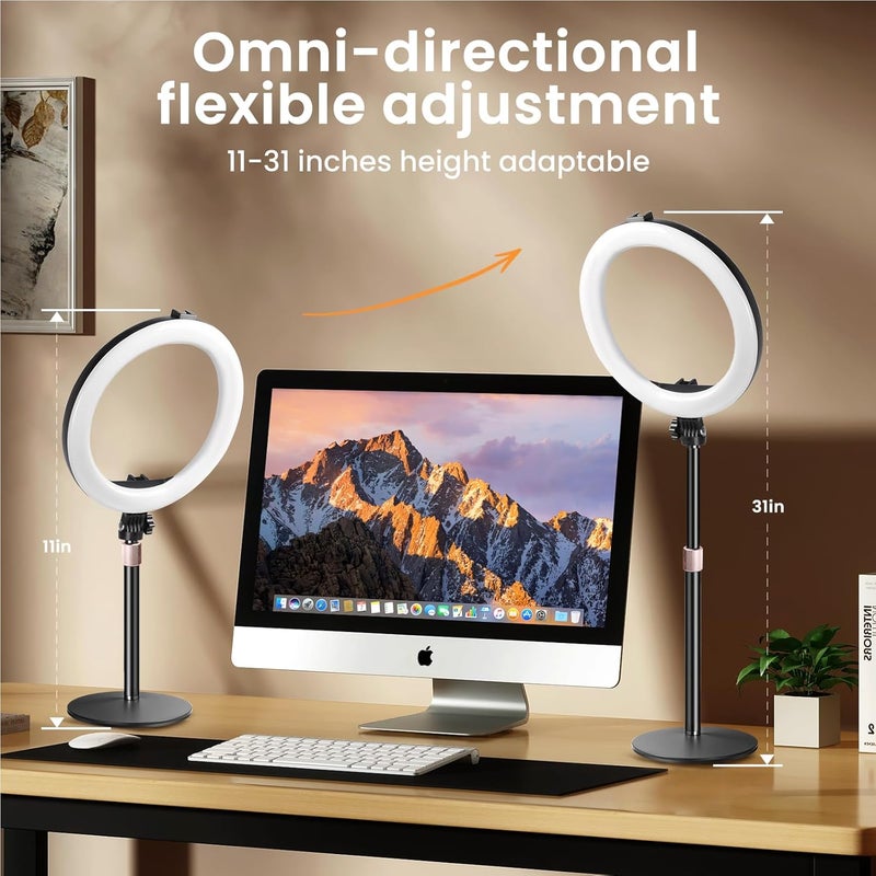 MACTREM 10“ Desk Ring Light with Stand, Desktop LED Circle Halo Light with Phone Holder for Computer Zoom Meeting, Laptop Light for Conference Video Calls, Live Streaming, Podcast, Selfie, Makeup - Image 5